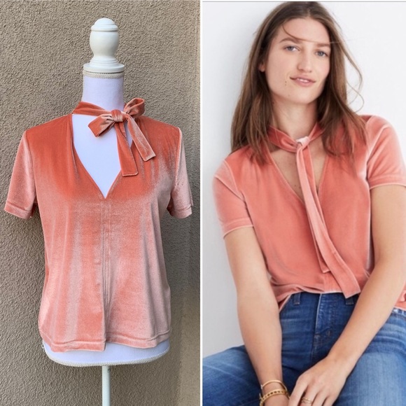Madewell Tops - Madewell blush velvet tie up loose fit top
